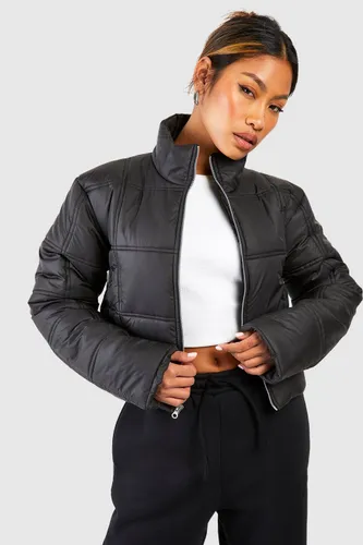 Womens Square Quilted Crop Puffer Jacket - Black - 8, Black