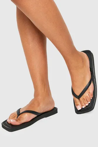 Womens Square Toe Flip Flops - Black - 6, Black