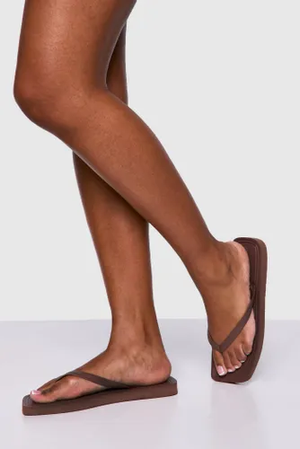Womens Square Toe Flip Flops - Brown - 4, Brown