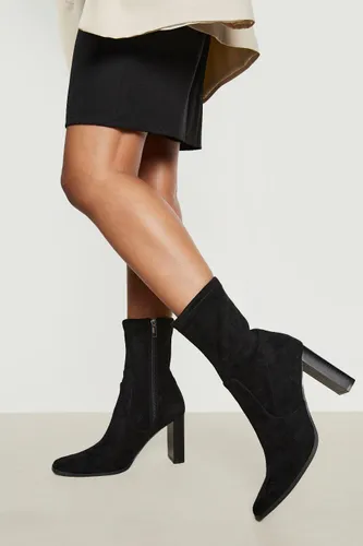 Womens Square Toe Heeled Sock Boots - Black - 8, Black