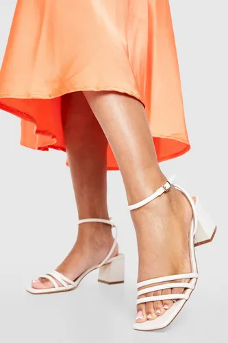 Womens Square Toe Triple Strap Low Block Heel Sandals - Cream - 3, Cream