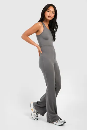 Womens Strappy Cotton Yoga Unitard Jumpsuit - Grey - 8, Grey
