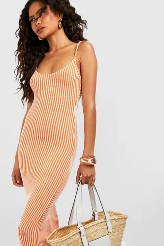 Womens Strappy Scoop Neck Stripe Knitted Maxi Dress - Orange - 16, Orange