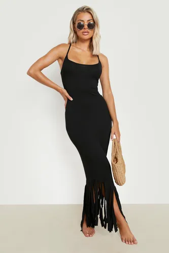 Womens Strappy Tassel Maxi Beach Dress - Black - S, Black