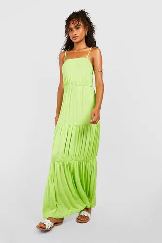 Womens Strappy Tiered Maxi Dress - Green - 8, Green