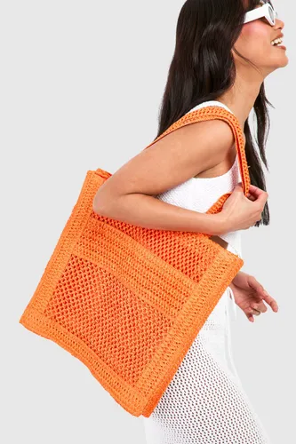 Womens Straw Tote Bag - Orange - One Size, Orange