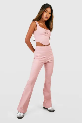 Womens Stretch Dipped Hem Corset & Flared Trousers - Pink - 14, Pink