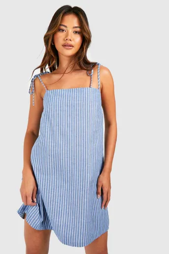 Womens Stripe Chambray Denim Mini Dress - Blue - 10, Blue