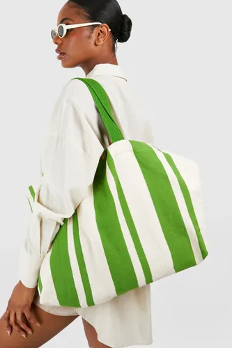 Womens Stripe Cotton Beach Bag - White - One Size, White