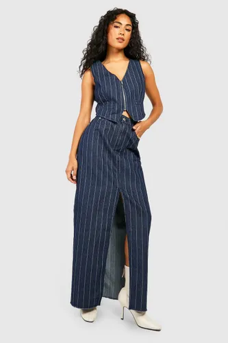 Womens Stripe Denim Maxi Skirt - Navy - 6, Navy