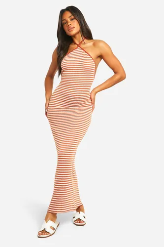 Womens Stripe Halterneck Maxi Dress - Orange - 8, Orange