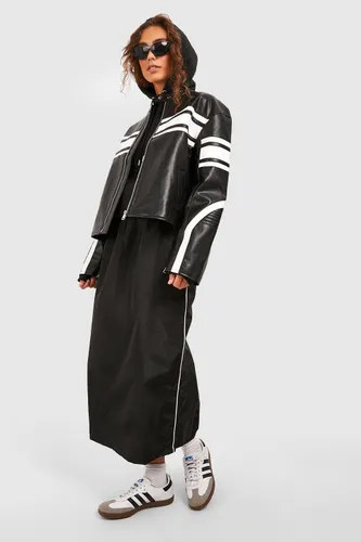 Womens Stripe Shell Midi Skirt - Black - 6, Black