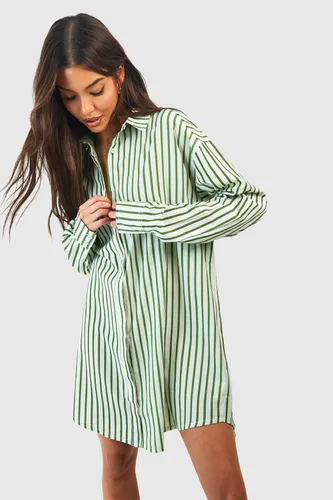 Womens Stripe Shirt Dress - Green - 8, Green