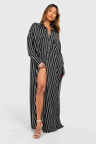 Womens Stripe Utility Maxi Shirt Dress - Black - 8, Black