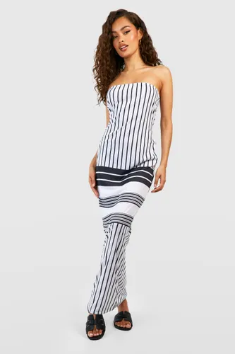 Womens Striped Bandeau Maxi Dress - White - 8, White