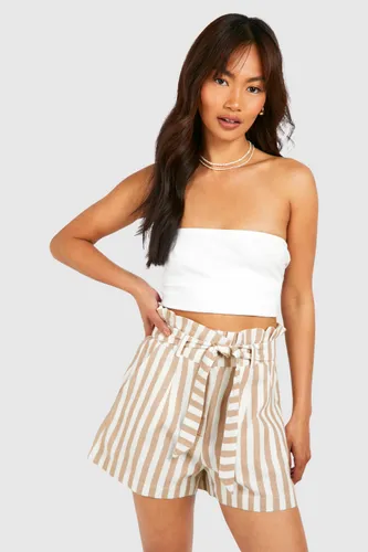 Womens Striped Paperbag Waist Shorts - White - 6, White