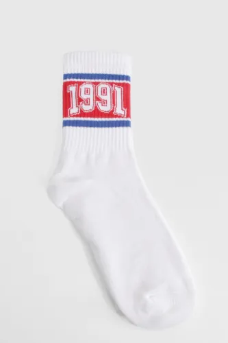 Womens Striped Single Sports Socks - White - One Size, White