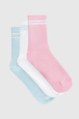 Womens Striped Sports Sock 3 Pack - Multi - One Size, Multi