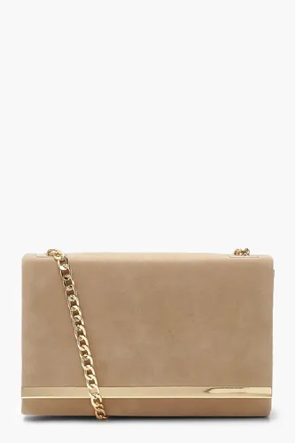 Womens Structured Suedette Clutch Bag And Chain - Beige - One Size, Beige