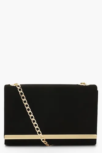 Womens Structured Suedette Clutch Bag And Chain - Black - One Size, Black