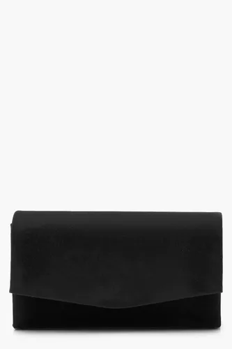 Womens Structured Suedette Clutch Bag & Chain - Black - One Size, Black