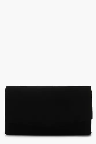 Womens Structured Suedette Clutch Bag & Chain - Black - One Size, Black