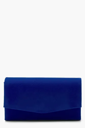 Womens Structured Suedette Clutch Bag & Chain - Blue - One Size, Blue