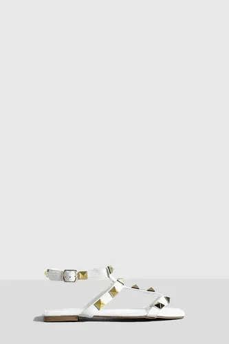 Womens Stud Detail Caged Sandals - White - 3, White