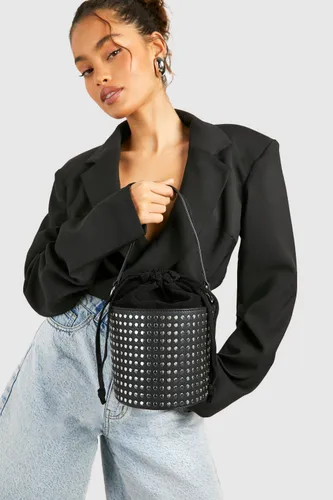 Womens Studded Bucket Crossbody Bag - Black - One Size, Black