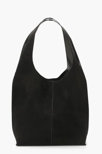 Womens Suedette Slouch Tote Bag - Black - One Size, Black