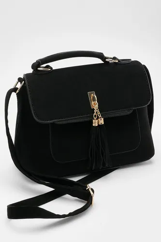 Womens Suedette Tassel Crossbody Bag - Black - One Size, Black