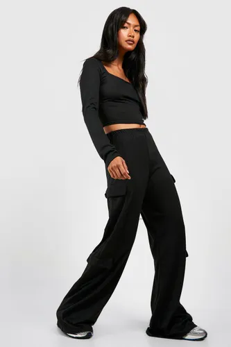 Womens Super Soft Marl Slouchy Cargo Trousers - Black - 6, Black