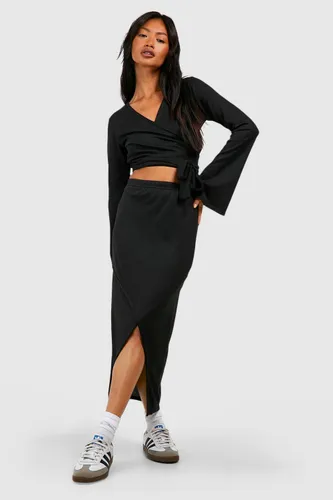 Womens Super Soft Marl Wrap Midaxi Skirt - Black - 6, Black