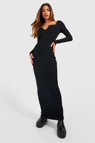 Womens Sweetheart Neckline Rib Knit Maxi Dress - Black - 10, Black