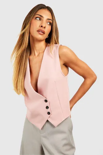 Womens Tailored Asymmetric Waistcoat - Pink - 10, Pink