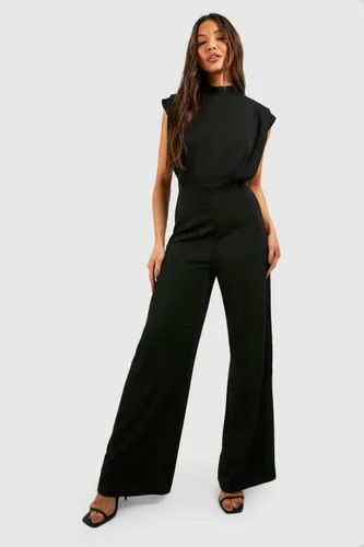Womens Tailored Pleat Detail Wide Leg Jumpsuit - Black - 10, Black