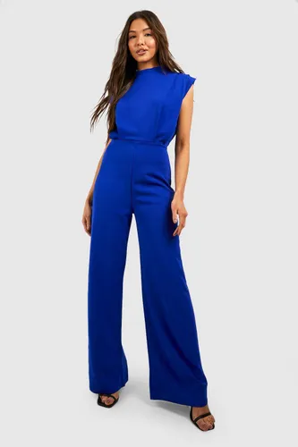Womens Tailored Pleat Detail Wide Leg Jumpsuit - Blue - 6, Blue