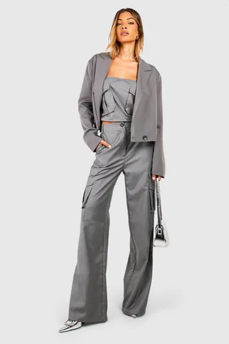 Womens Tailored Relaxed Fit Cargo Trousers - Grey - 6, Grey