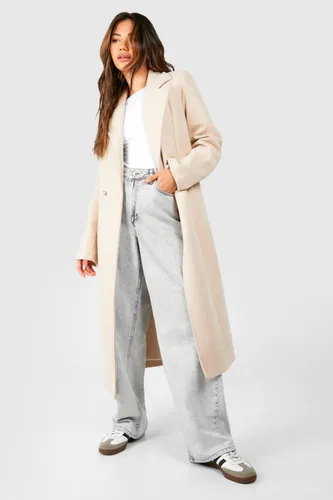 Womens Tailored Wool Look Maxi Coat - Beige - 12, Beige