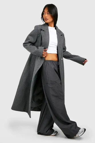 Womens Tailored Wool Look Maxi Coat - Grey - 12, Grey