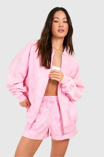 Womens Tall Acid Wash Bomber Short Tracksuit - Pink - 8, Pink