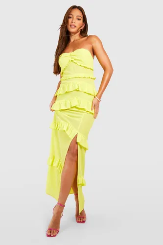 Womens Tall Bandeau Ruffle Split Side Maxi Dress - Yellow - 10, Yellow