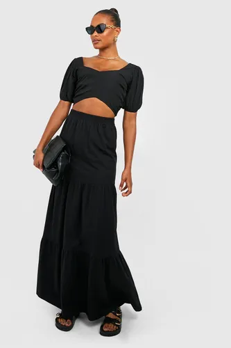 Womens Tall Basic Cotton Blend Tiered Maxi Skirt - Black - 16, Black