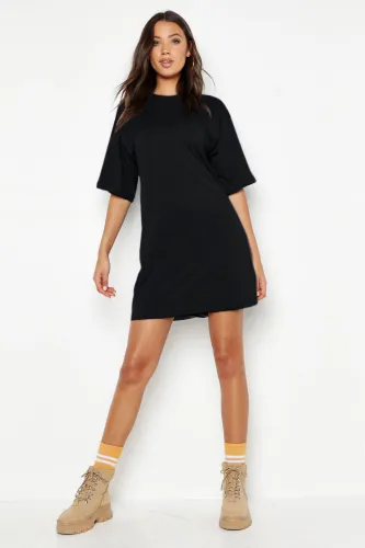 Womens Tall Basic Cotton Oversized T Shirt Dress - Black - 6, Black