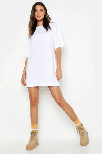 Womens Tall Basic Cotton Oversized T Shirt Dress - White - 8, White
