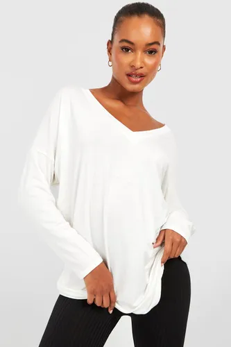 Womens Tall Basic Oversized Long Sleeve Top - White - 8, White