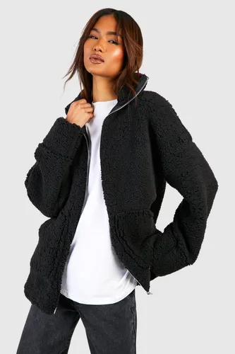Womens Tall Borg Fleece Zip Through Jacket - Black - 6, Black