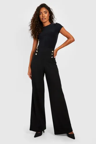 Womens Tall Button High Waist Tailored Trousers - Black - 6, Black