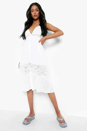 Womens Tall Cheesecloth Crochet Midi Dress - White - 6, White