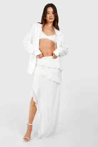 Womens Tall Chiffon Ruffle Asymmetric Hem Maxi Skirt - White - 8, White